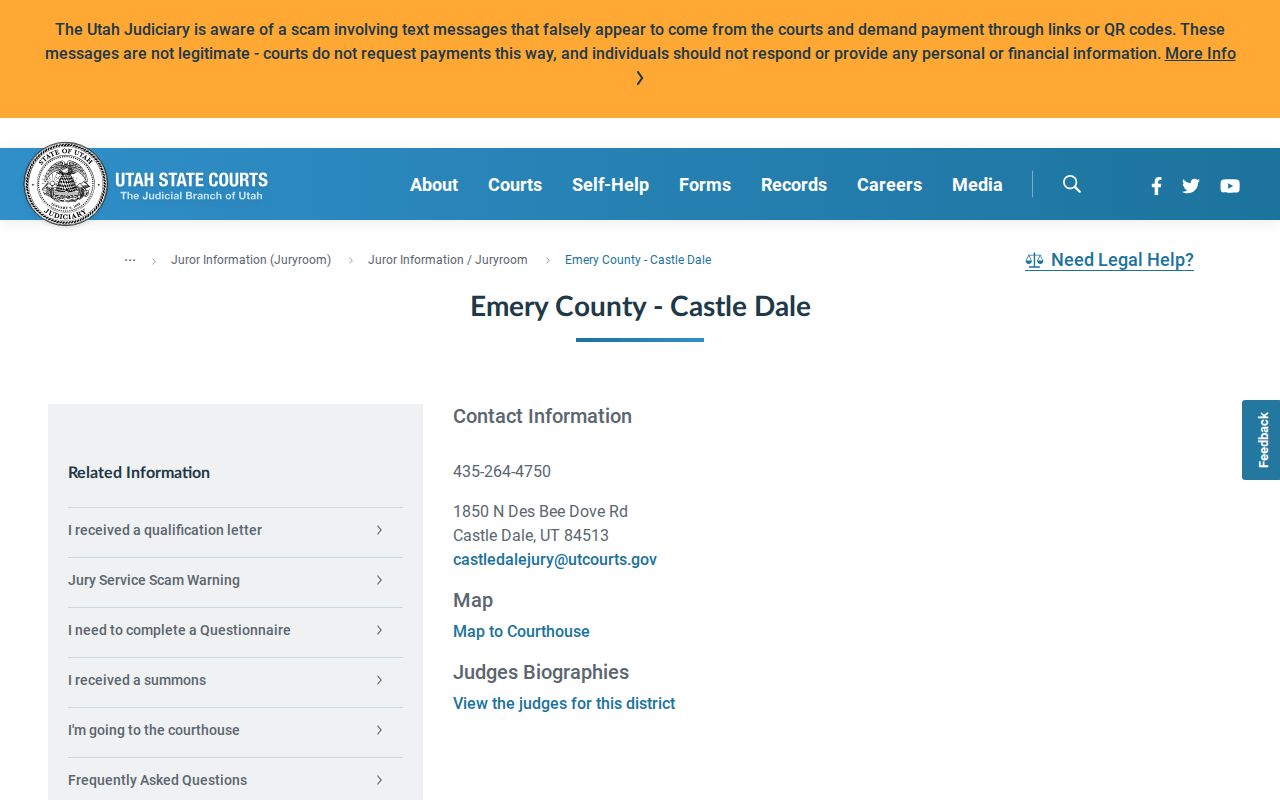 Castle Dale courthouse contact for Emery County court case records