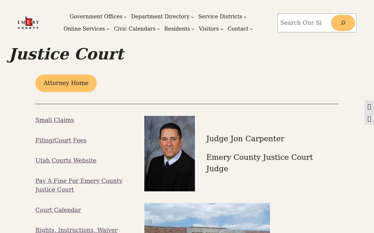 Emery County court case lookup at the Justice Court website
