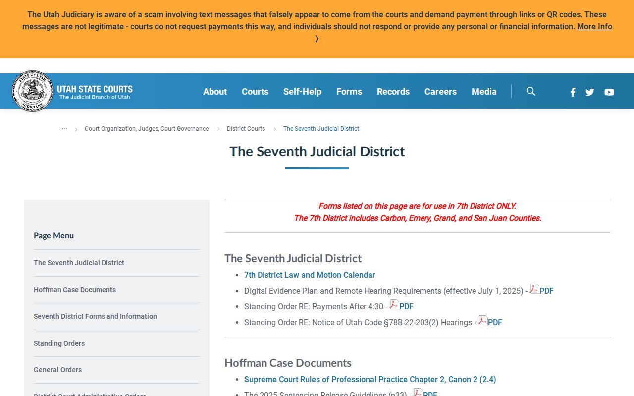 Seventh District information for Emery County criminal court cases