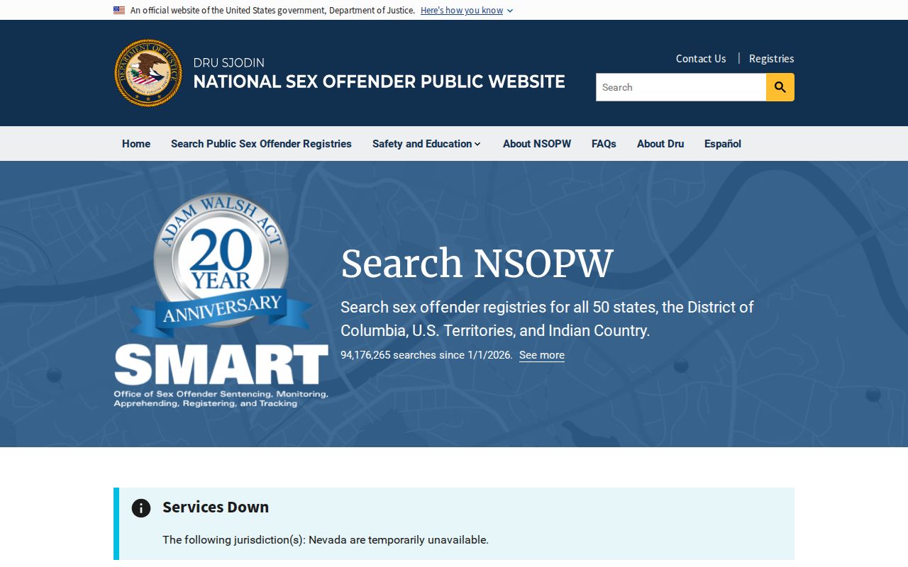 National Sex Offender Public Website search interface for a cross-state Emery County lookup