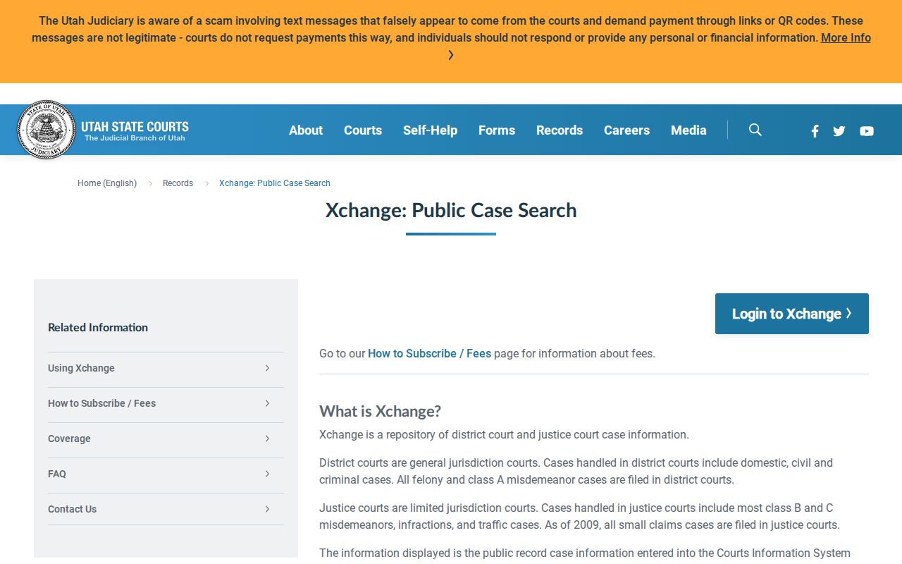 Utah Courts public case search information used to verify an Emery County court disposition